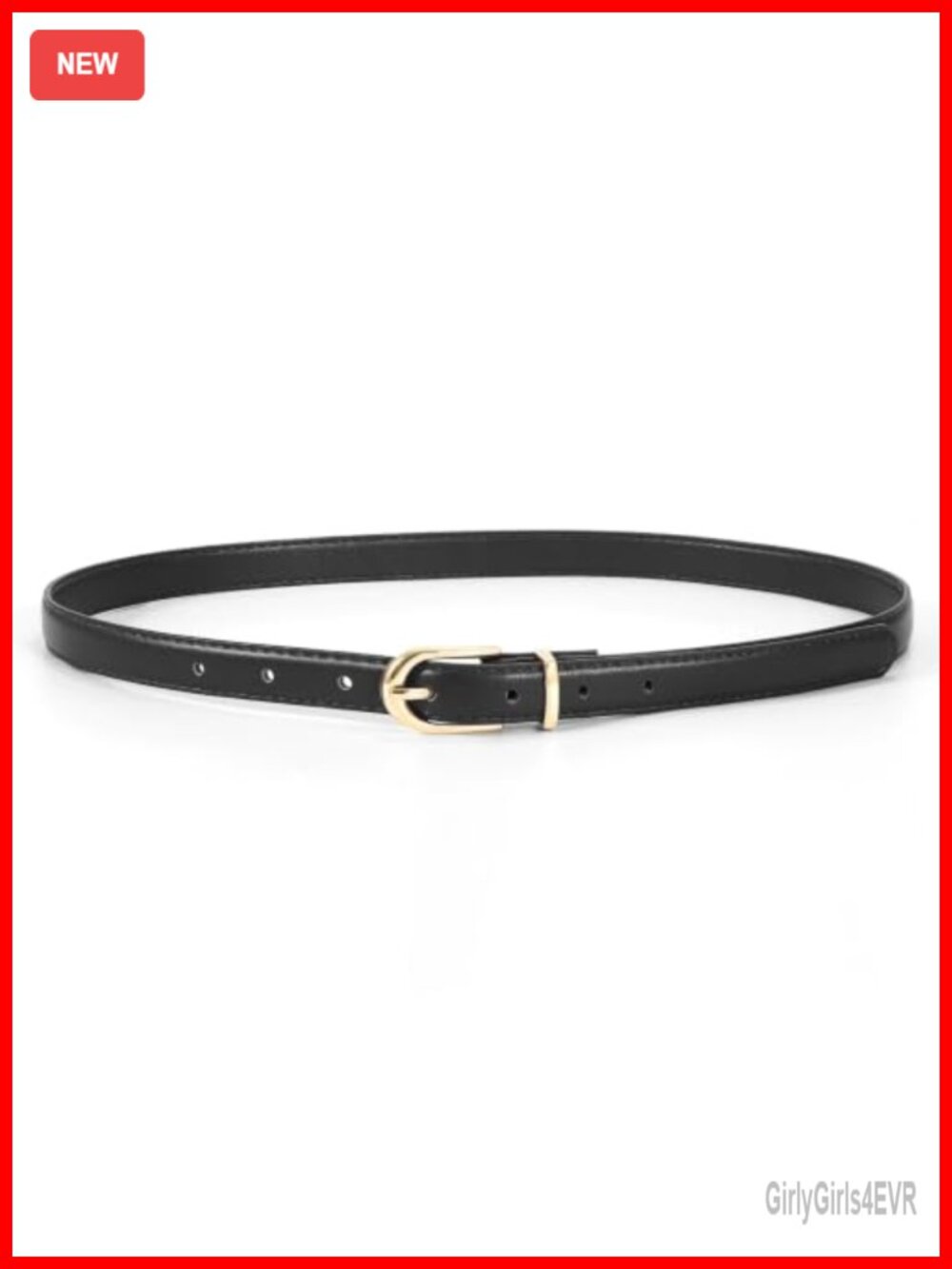 Skinny Faux Leather Belt with Gold Buckle for Women, Thin Dress Belt
